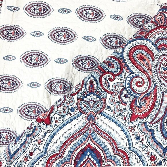 New Williamstown Paisley cotton Queen Quilt red white blue Americana boho - Picture 4 of 6